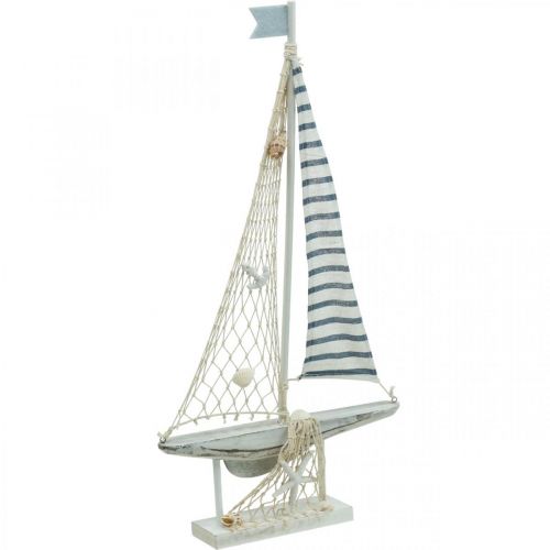 Product Deco Sailing Boat Wood White Blue Maritime Deco Ship 28×3×55cm