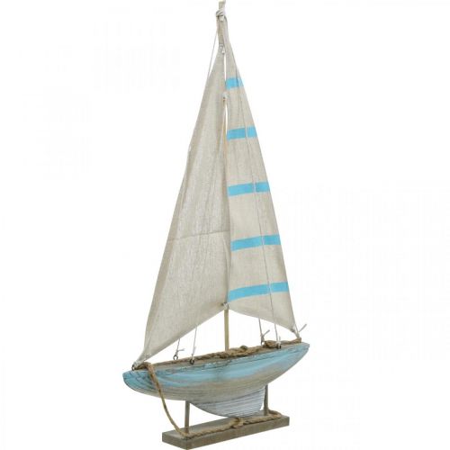 Product Deco sailboat wood blue-white maritime table decoration H54.5cm
