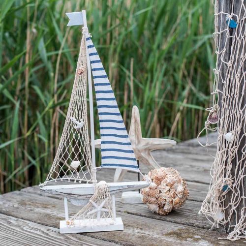 Floristik24 Deco Sailing Boat Wood White Blue Maritime Deco Ship 28×3×55cm