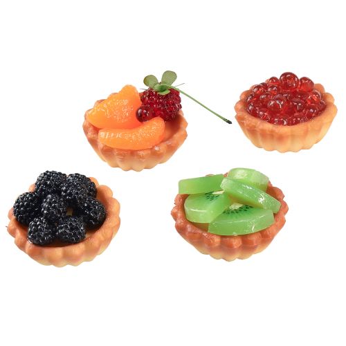Product Decorative mini cakes with fruit, 6cm, artificial cake replicas for shop windows and displays, set of 4