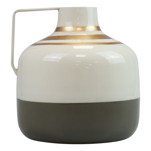 Product Charming metal decorative vase with handle, vintage style, cream/grey/gold, Ø16cm, H17cm, for dried flowers & artificial plants