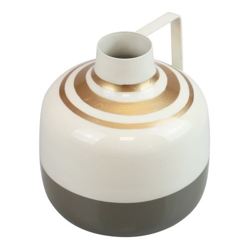 Product Charming metal decorative vase with handle, vintage style, cream/grey/gold, Ø16cm, H17cm, for dried flowers & artificial plants