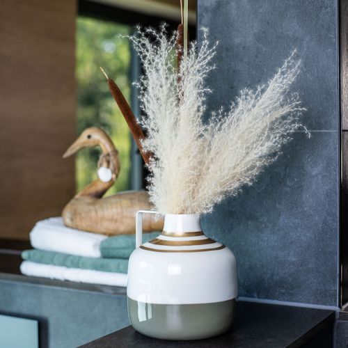 Product Charming metal decorative vase with handle, vintage style, cream/grey/gold, Ø16cm, H17cm, for dried flowers & artificial plants