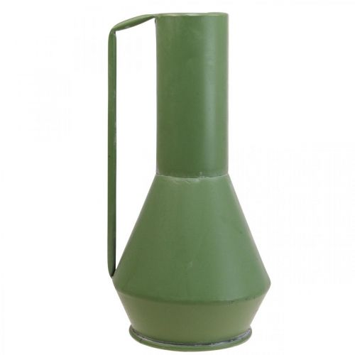Product Decorative metal vase, green, with handle; vintage decorative jug, 14cm high, 28.5cm high