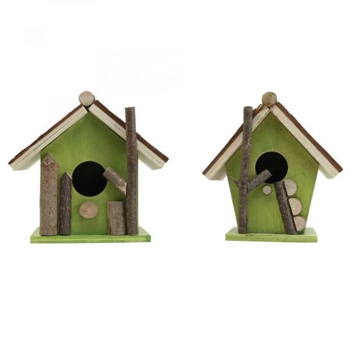 Floristik24 Decorative birdhouse wooden decorative nesting box green natural H14.5cm set of 2