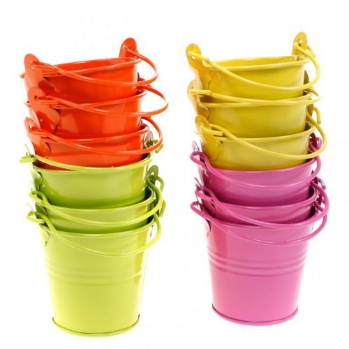 Floristik24 Decorative bucket colorful metal bucket planter assorted Ø6cm H6cm 12 pcs