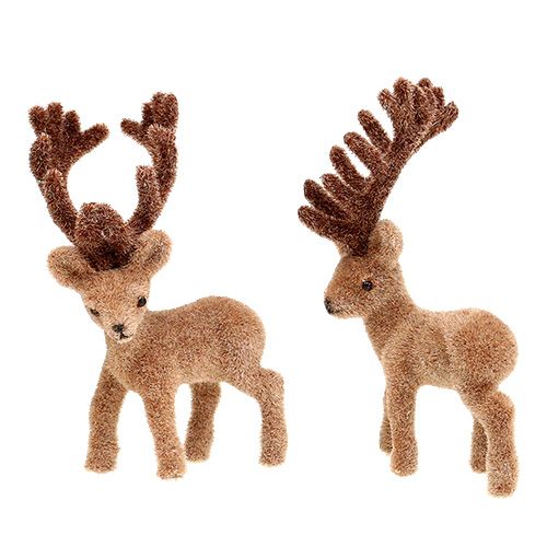 Product Decoration deer mini brown flocked 11cm 6 pcs