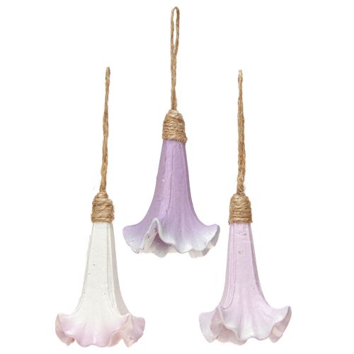 Decorative Bellflower Pendants, Purple and White, Set of 6, Ø3.5cm, H8cm, Spring and Easter Decorations