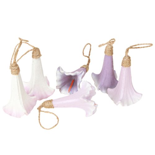 Product Decorative Bellflower Pendants, Purple and White, Set of 6, Ø3.5cm, H8cm, Spring and Easter Decorations