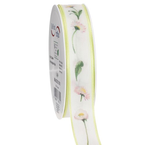 Gift ribbon with a Bellis floral pattern for crafting and packaging, 25mm x 20m