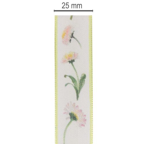 Gift ribbon with a Bellis floral pattern for crafting and packaging, 25mm x 20m | Floristik24.ie