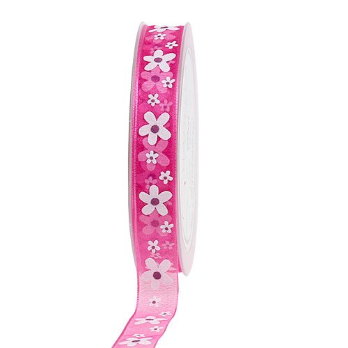 Floristik24 Deco ribbon pink with flower motif 15mm 20m