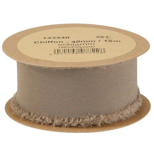 Product Decorative ribbon brown chiffon ribbon mud brown 40mm 15m