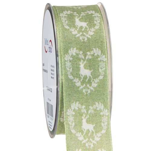 Floristik24 Deco ribbon green deer 40mm 20m