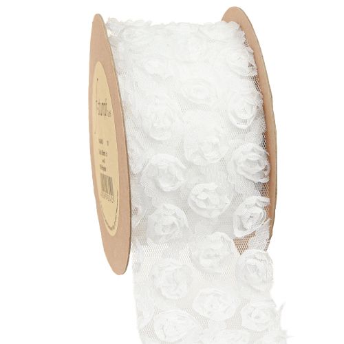 Floristik24 Decorative Ribbon Wedding White Roses Gift Ribbon 60mm 5m