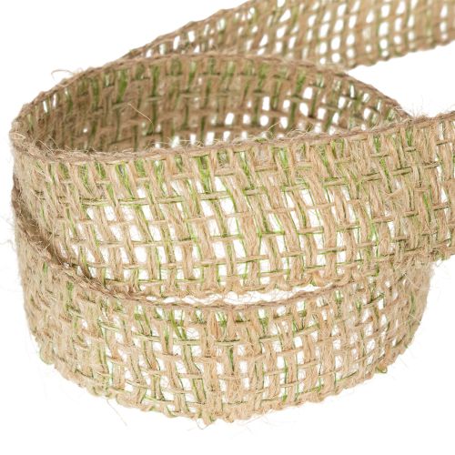 Product Green jute decorative ribbon, natural, 25mm wide, 10m length