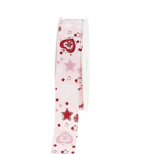 Floristik24 Deco ribbon linen look pink 25mm 20m