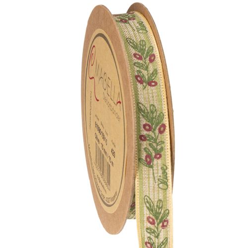 Gift ribbon olive branch with elegant branches and olives 1.5cm 15m
