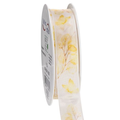 Decorative ribbon with leafy branch motif, organza ribbon, 25mm wide, 20m long