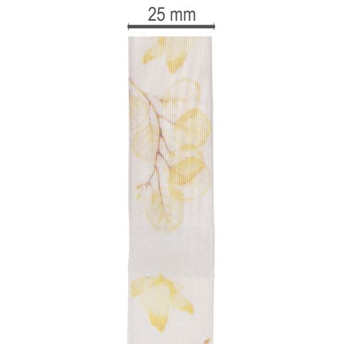 Decorative ribbon with leafy branch motif, organza ribbon, 25mm wide, 20m long | Floristik24.ie