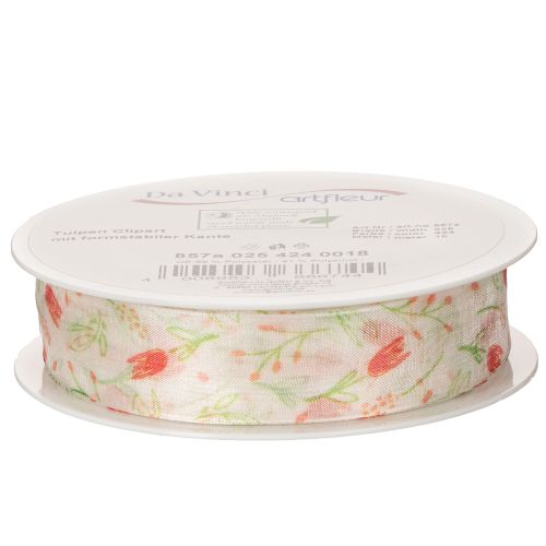 Product Gift ribbon with tulip pattern, creative for special occasions and seasonal decoration, 2.5cm wide, 18m long