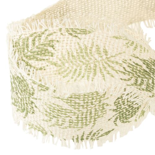Product Decorative ribbon jungle leaves cotton ribbon green 30mm 15m