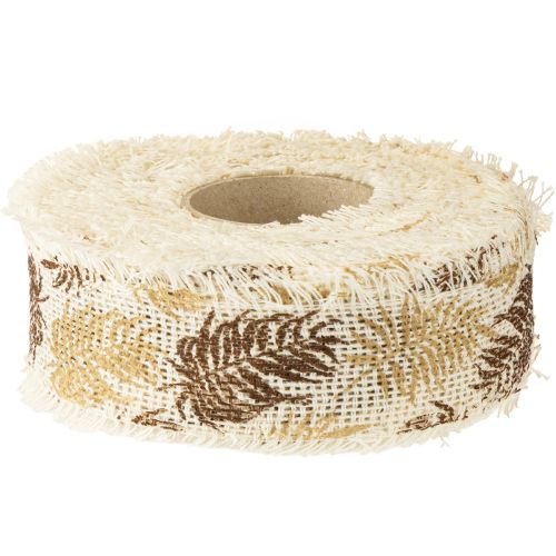 Product Decorative ribbon tropical leaves cotton ribbon brown 30mm 15m