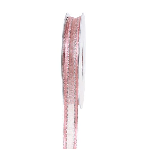 Floristik24 Deco ribbon pink with lurex stripes in silver 15mm 20m
