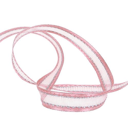 Floristik24 Deco ribbon pink with lurex stripes in silver 15mm 20m