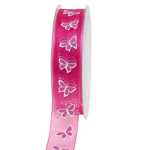 Deco ribbon with butterfly pink 25mm 20m