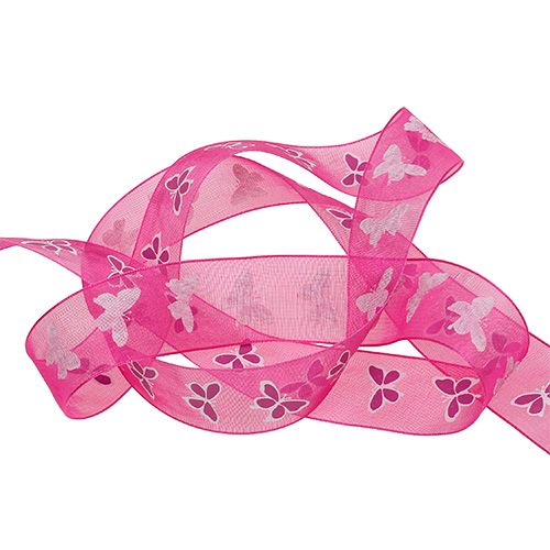 Product Deco ribbon with butterfly pink 25mm 20m