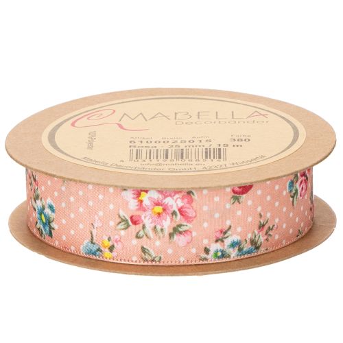 Product Gift ribbon with floral pattern for playful gifts and crafts, 2.5cm wide, 15m long