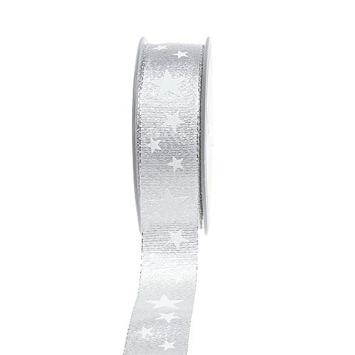 Floristik24 Decorative ribbon silver with star pattern 25mm 20m