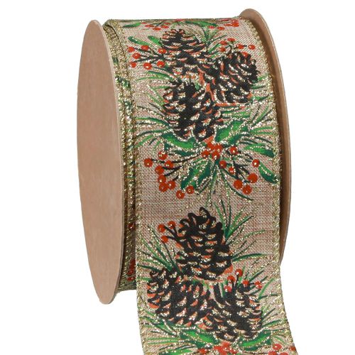 Decorative ribbon Christmas cones wide gift ribbon natural 60mm 10m