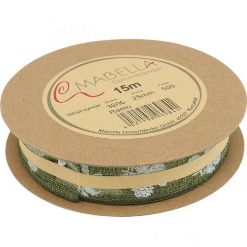 Floristik24 Deco ribbon Christmas cones gift ribbon green 25mm 15m