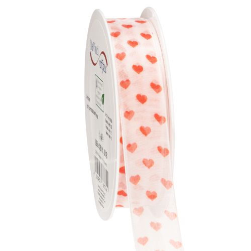 Floristik24 Gift ribbon with hearts, ideal for creative packaging ideas and personal gifts, 2.5 cm wide, 15 m long