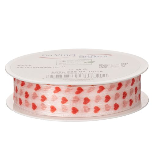 Product Gift ribbon with hearts, ideal for creative packaging ideas and personal gifts, 2.5 cm wide, 15 m long