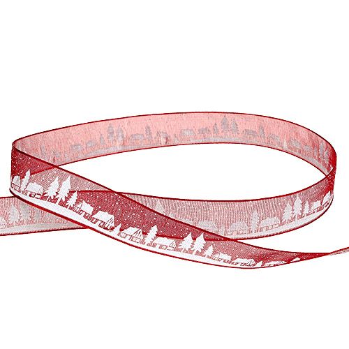 Floristik24 Deco ribbon winter motif bordeaux-white 15mm 20m