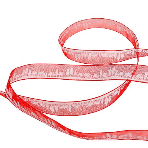 Product Deco ribbon winter motif red-white 15mm 20m