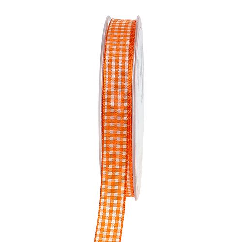 Floristik24 Decorative ribbon checkered in orange 1.5cm 20m