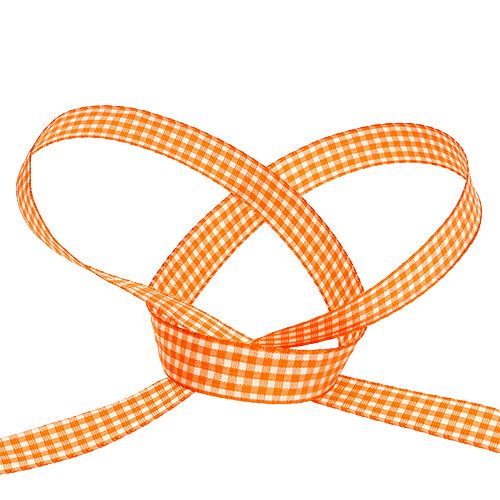 Floristik24 Decorative ribbon checkered in orange 1.5cm 20m