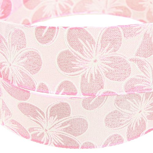 Product Decorative Ribbon with Flowers Gift Ribbon Spring Pink 25mm 20m