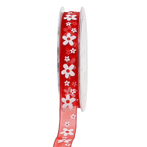 Floristik24 Deco ribbon red with flowers 15mm 20m