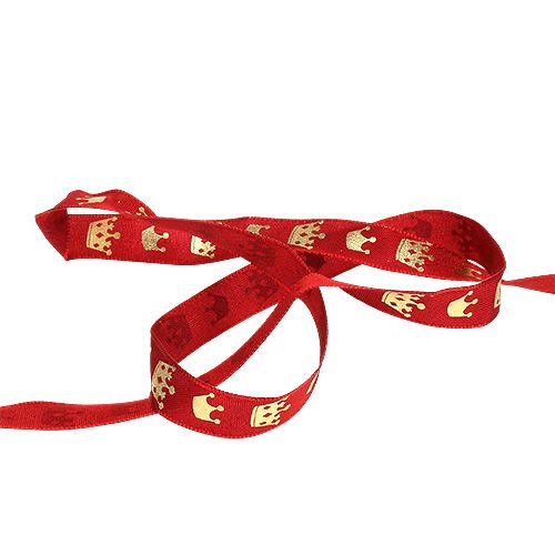 Product Deco ribbon with crown red-gold 15mm 20m