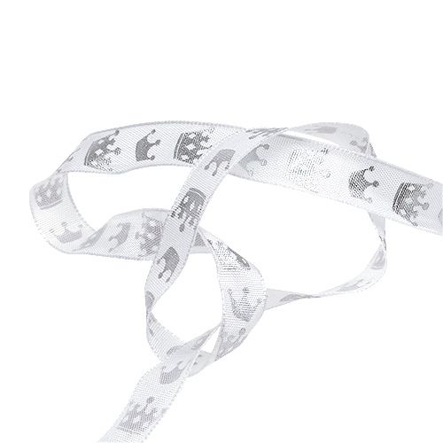 Product Decorative ribbon with crown white-silver 15mm 20m