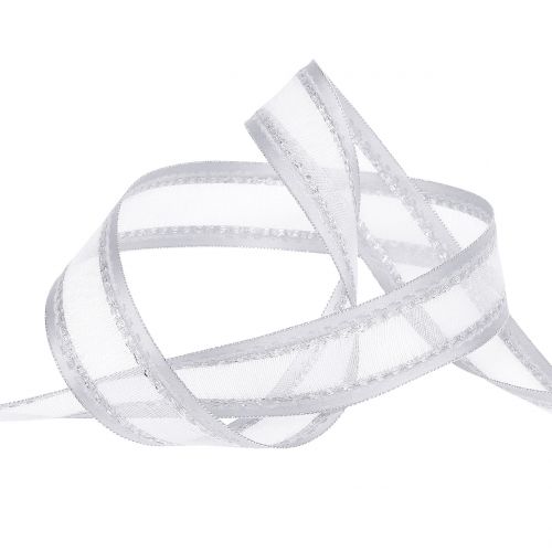 Product Decorative ribbon white with lurex 25mm 20m