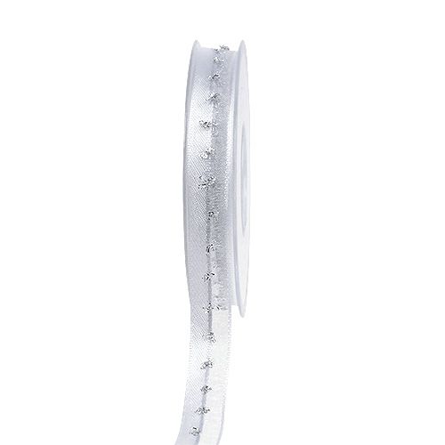 Floristik24 Decorative ribbon with lurex decoration white-silver 15mm 20m