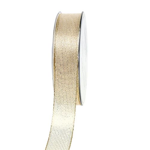 Decorative ribbon with lurex stripes light gold 25mm 20m buy online | Floristik24.ie