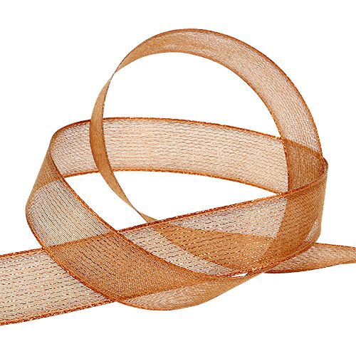 Decorative ribbon with lurex strips copper 25mm 20m | Floristik24.ie