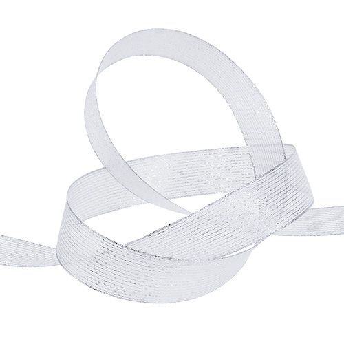 Decorative ribbon with lurex stripes silver 25mm 20m | Floristik24.ie
